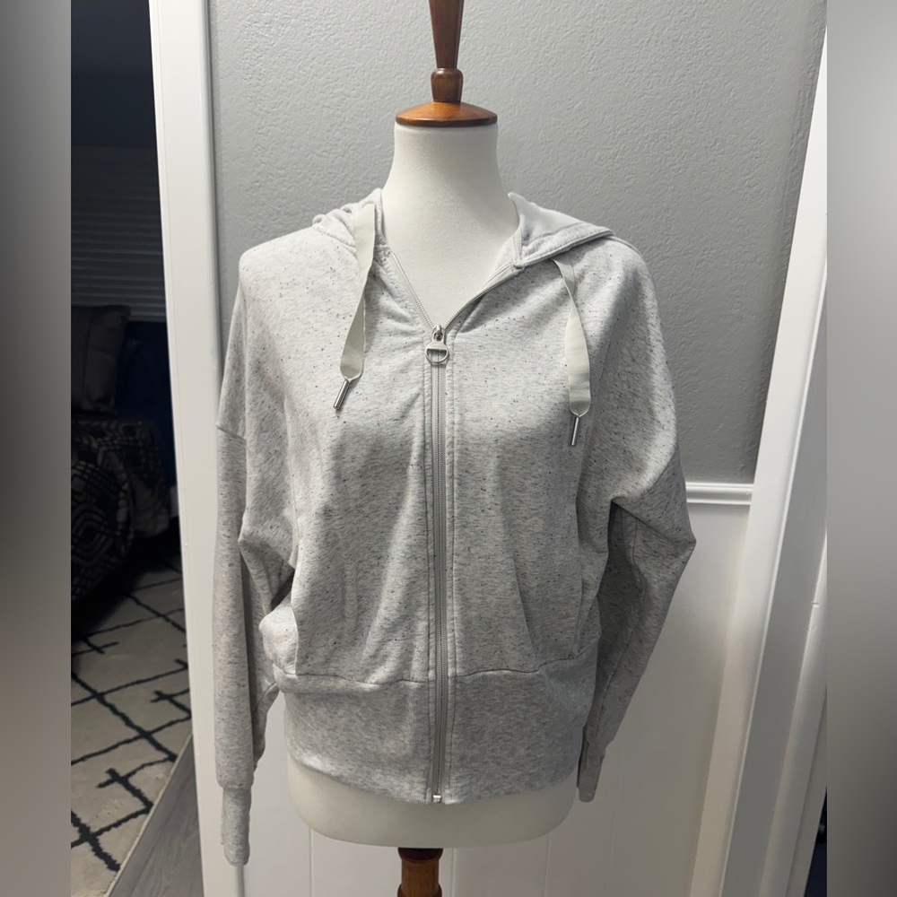 Athleta Balance Hoodie Size M light grey with multi color dots